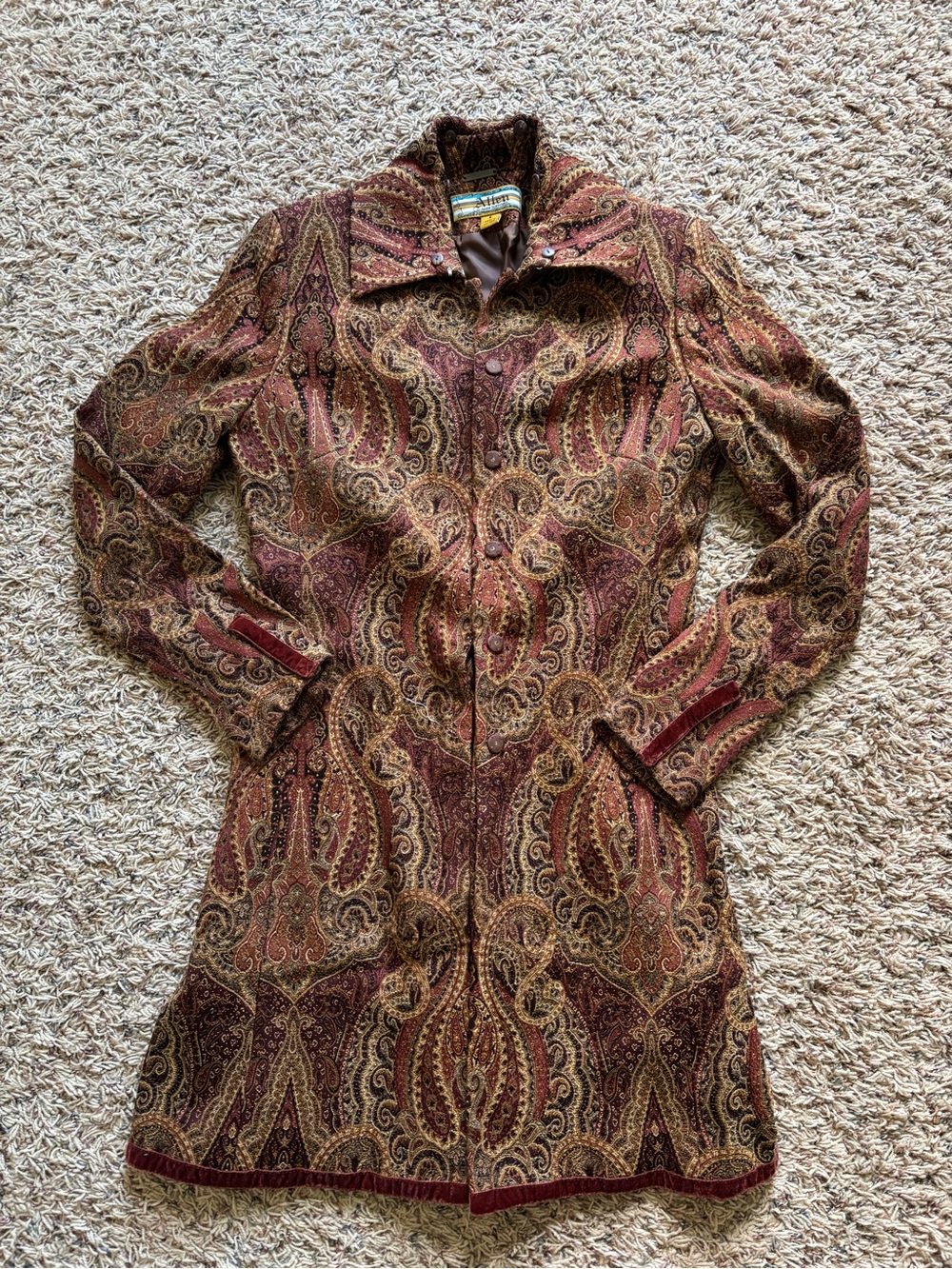 Allen B. By Allen Schwartz Burgundy Paisley Long Sleeve Coat Womens 6 Formal